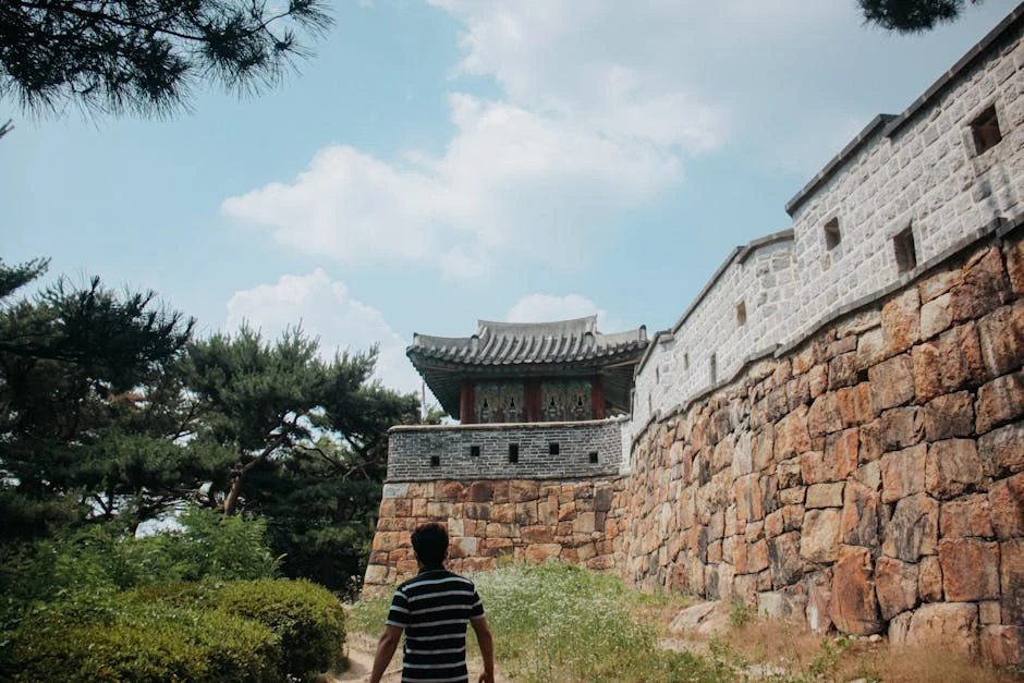 Bukhansan mountain hiking anime illustration